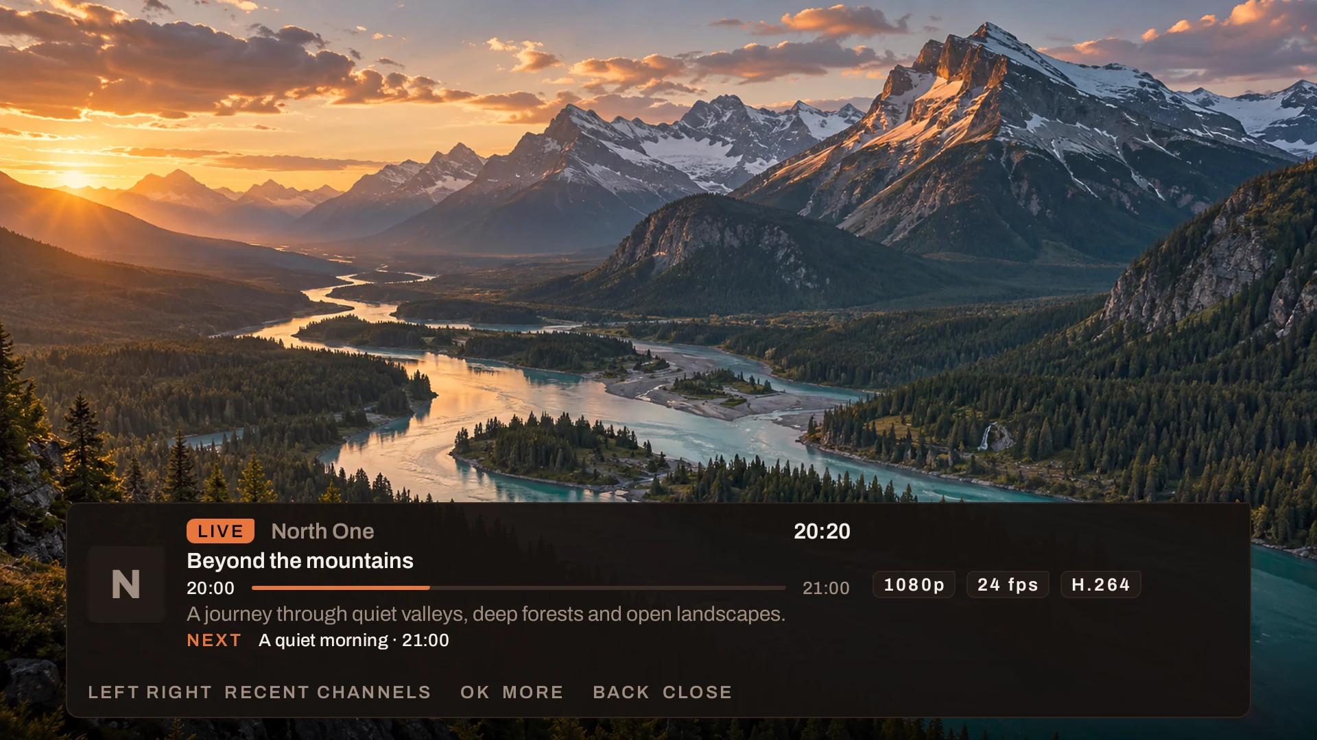 FlowStream full-screen programme information over a demo film