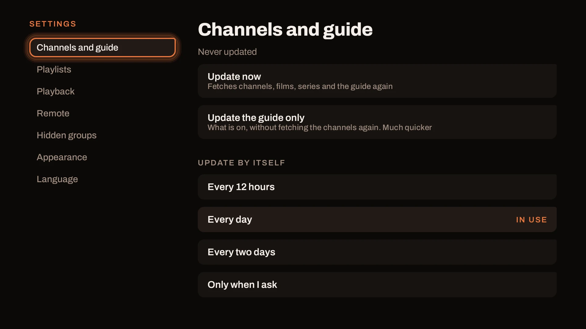 FlowStream settings in English